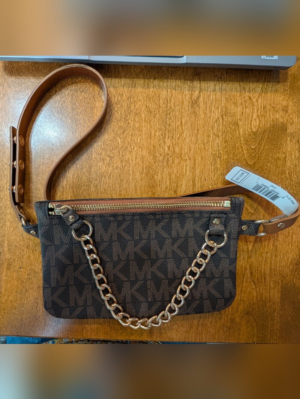 Michael Kors Brown Monogram Chain Strap Waist Bag Crossbody